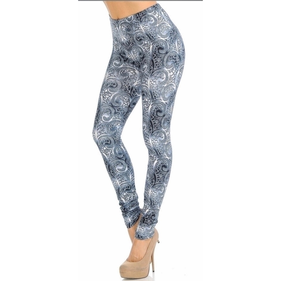 Blue & Silver white Swirl Abstract Full Length Leggings Size 18-26 NWT - Picture 1 of 6